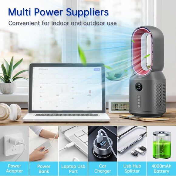 NEW IN BOX! Bladeless Oscillating Desk Fan with 3-Speeds & Adjustable LED Light - Picture 6 of 15